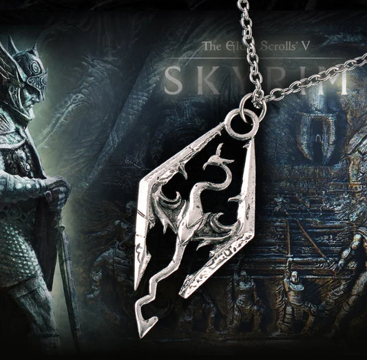 Elder Scrolls dragon necklace with detailed pendant design