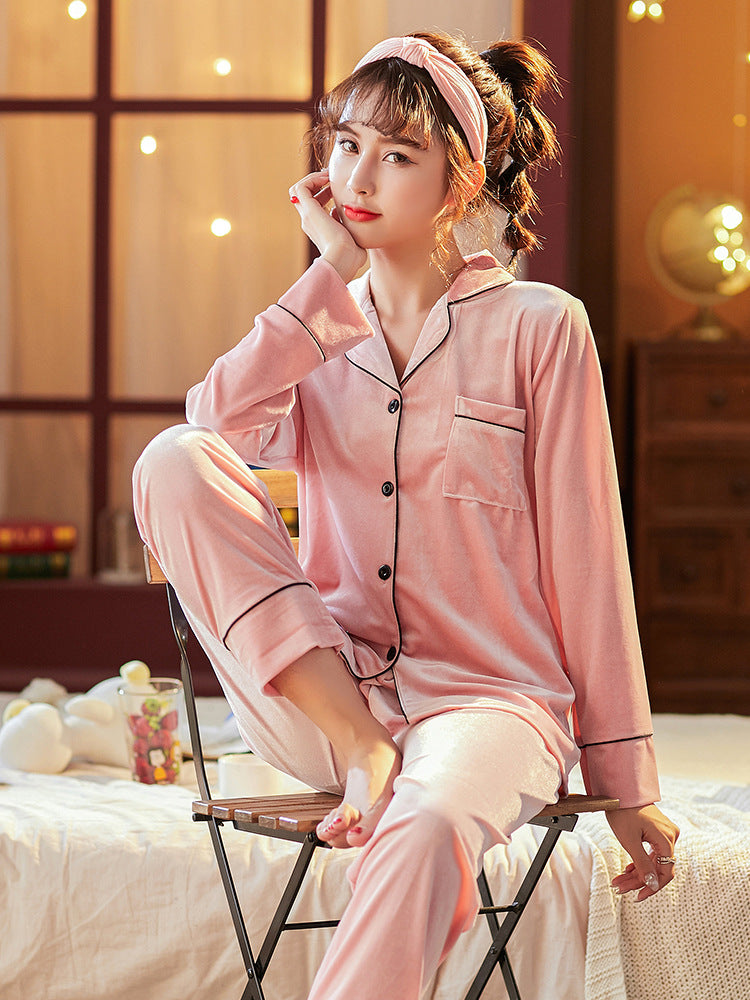 Couple Gold Velvet Long Sleeve Pajamas