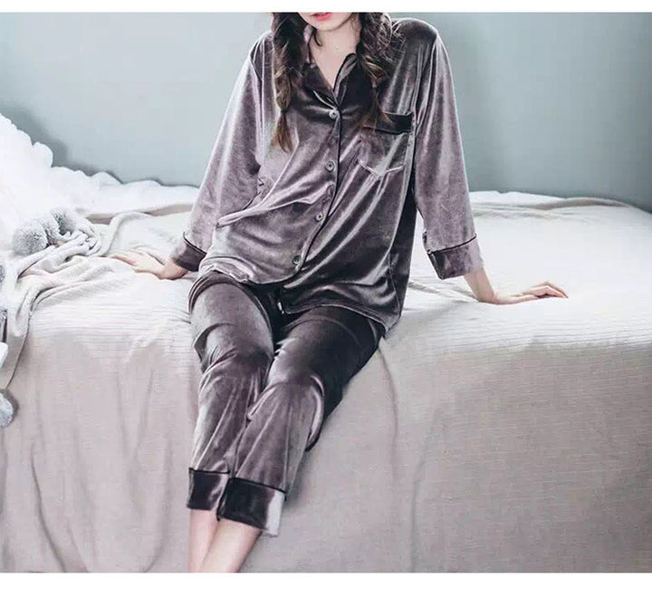 Couple Gold Velvet Long Sleeve Pajamas