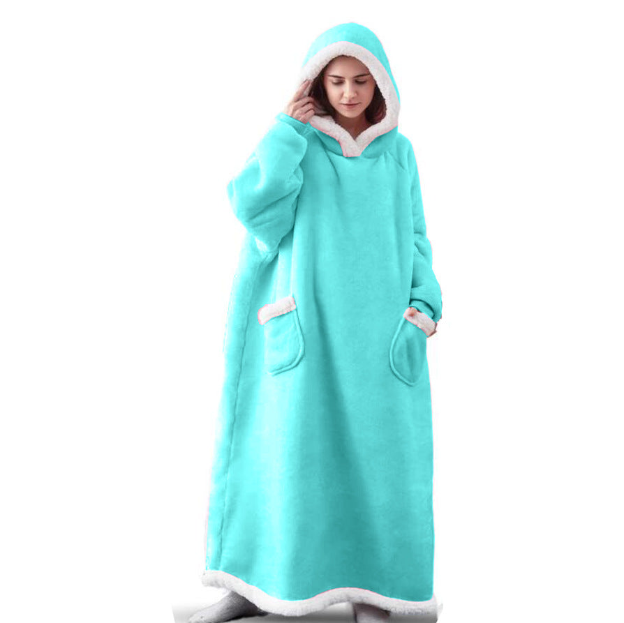 Super Long Flannel Blanket With Sleeves Winter Hoodies Sweatshirt Women Men Pullover Fleece Giant TV Blanket Oversized