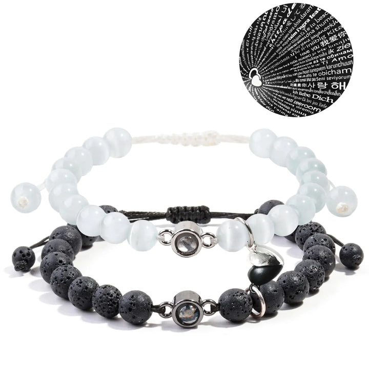 Magnetic Couple Bracelets with Heart Charms (2 Pcs)