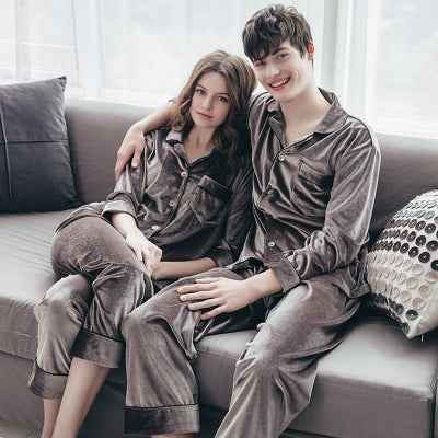 Couple Gold Velvet Long Sleeve Pajamas