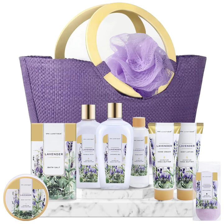 Lavender Spa Gift Set with 10 Relaxing Bath and Body Items