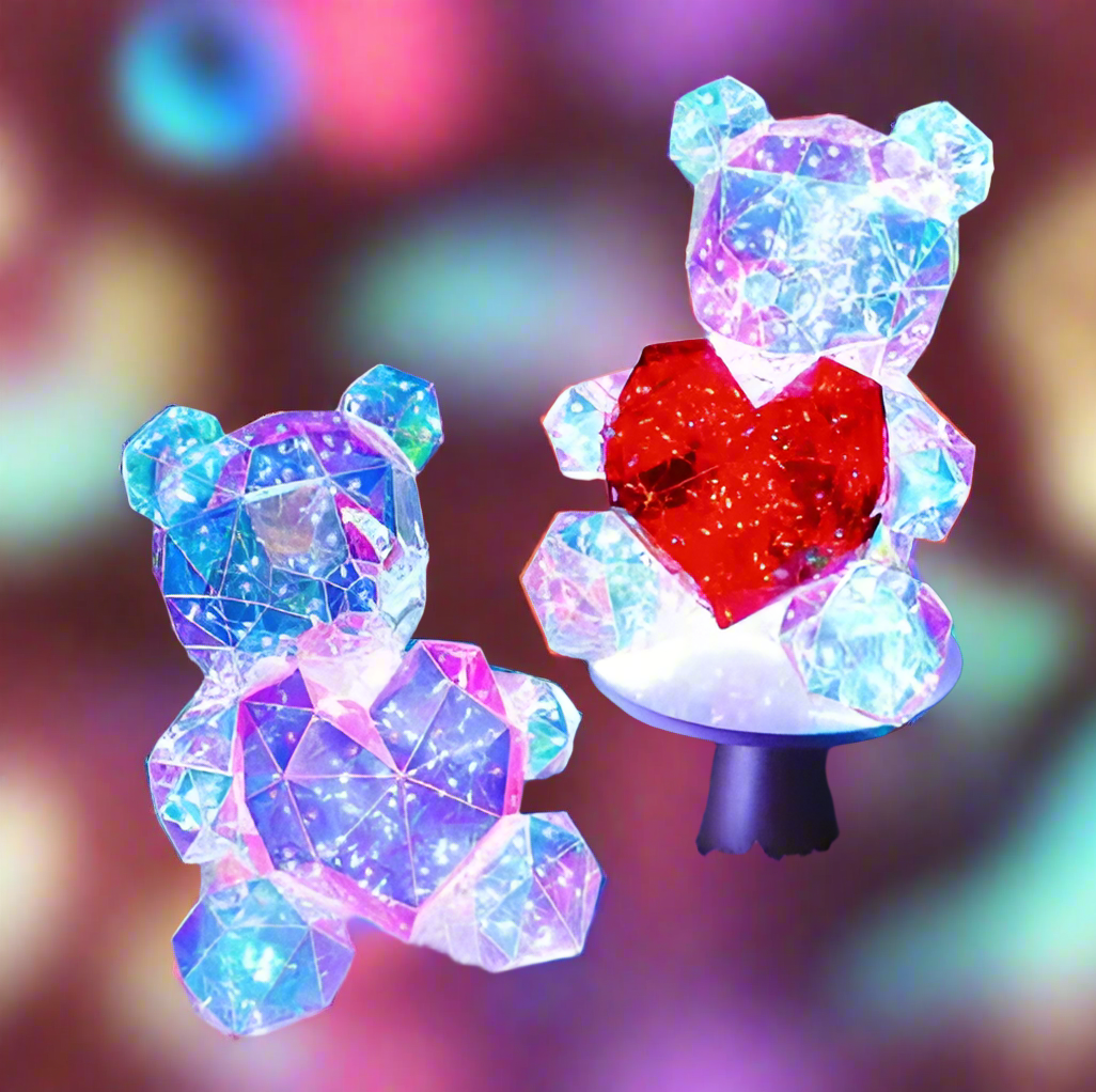 Crystal heart glowing bear gift with red and pink light