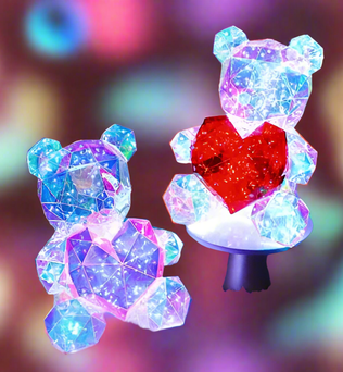 Crystal heart glowing bear gift with red and pink light
