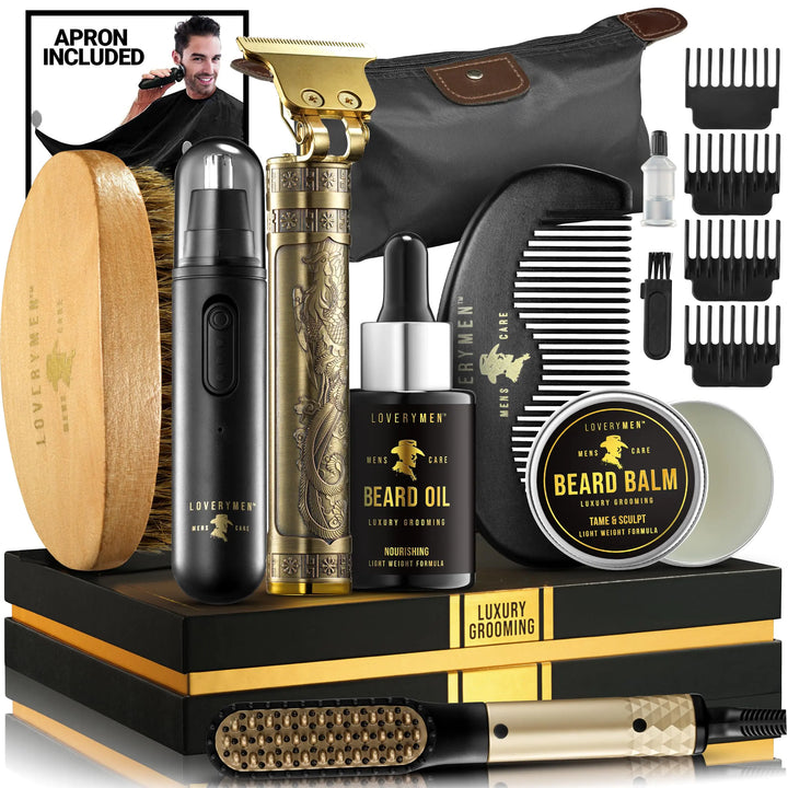 Beard Grooming Kit – 15pc Set with Trimmer, Oil, Brush & More