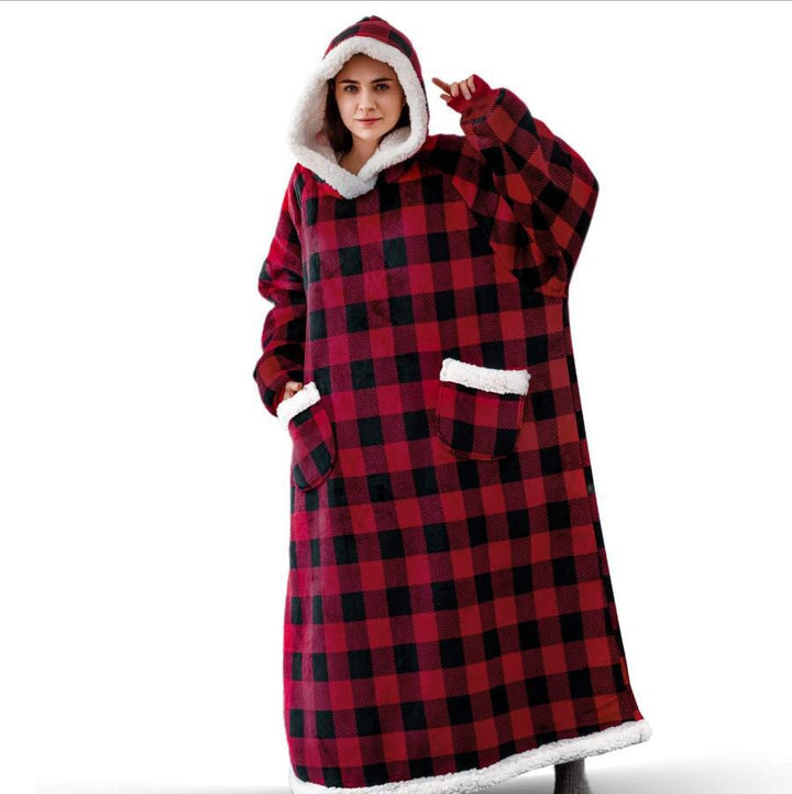 Super Long Flannel Blanket With Sleeves Winter Hoodies Sweatshirt Women Men Pullover Fleece Giant TV Blanket Oversized